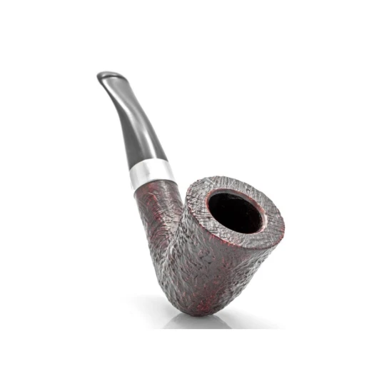 Peterson Sherlock Holmes Mycroft Sandblast P-Lip rusztikolt vörösesbarna színű hanga gyökér pipa 9mm filterrel bent típusú hajlított szárral