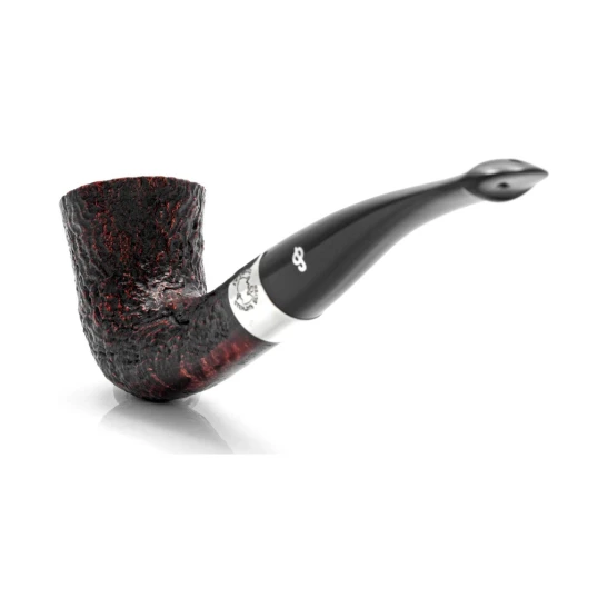 Peterson Sherlock Holmes Mycroft Sandblast P-Lip rusztikolt vörösesbarna színű hanga gyökér pipa 9mm filterrel bent típusú hajlított szárral