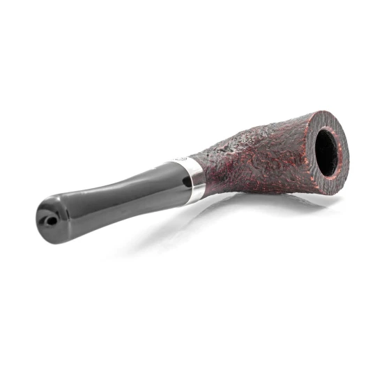 Peterson Sherlock Holmes Mycroft Sandblast P-Lip rusztikolt vörösesbarna színű hanga gyökér pipa 9mm filterrel bent típusú hajlított szárral