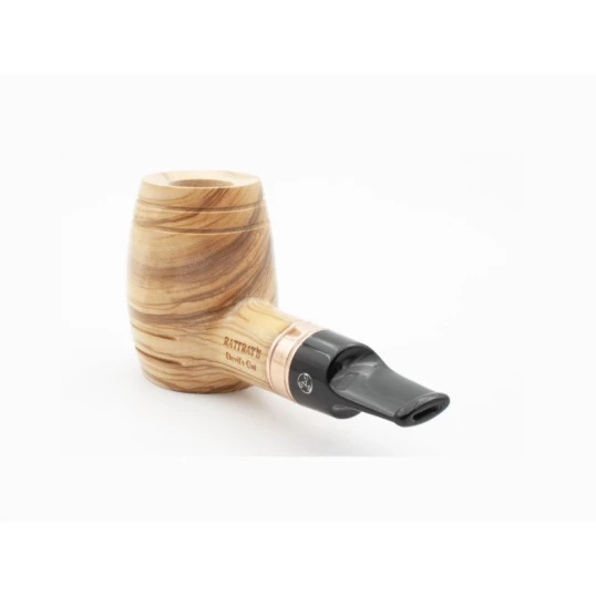Rattray's Devil's Cut Olive Smooth olívafából készült pipa, whisky hordó formájú, 9 mm filterrel, réz gyűrűvel