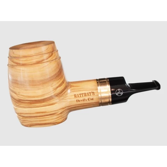 Rattray's Devil's Cut Olive Smooth olívafából készült pipa, whisky hordó formájú, 9 mm filterrel, réz gyűrűvel