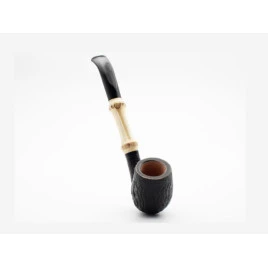 Rattray's Bamboo Bent Sandblast Black homokfúvott hangagyökér pipa bambusz szárral, filter nélkül