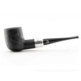 Rattray's Newcastle Sandblast Billiard egyenes bruyere pipa fémgyűrűvel – fekete homokfúvott felülettel, 9 mm filteres