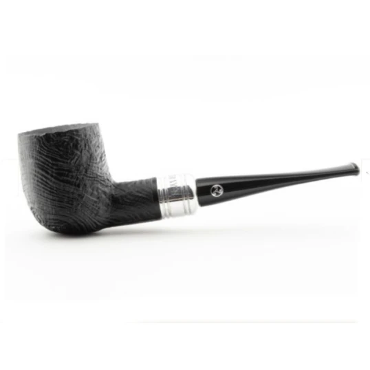 Rattray's Newcastle Sandblast Billiard egyenes bruyere pipa fémgyűrűvel – fekete homokfúvott felülettel, 9 mm filteres - Rattrays Newcastle