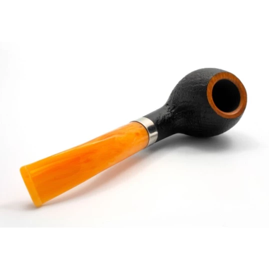 Rattray s Samhain Sandblast Yellow, fekete színű homokfúvott briar pipa 9mm-es filterrel, hajlított pipaszárral
