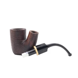 ROPP Buis Sandblasted Oom Paul hajlított bruyer pipa – barna, 9 mm-es filteres