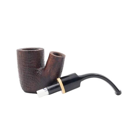 ROPP Buis Sandblasted Oom Paul hajlított bruyer pipa – barna, 9 mm-es filteres - Ropp