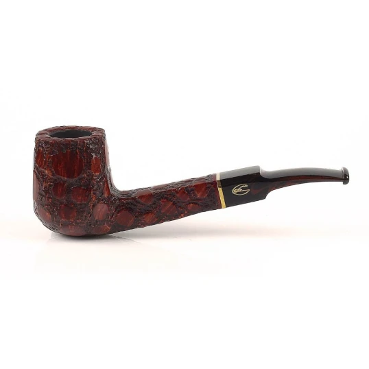 Savinelli Alligator Brown 513 hanga gyökér pipa 9 mm filterrel, mélyvöröses-barna, csurgatott mintázatú akril enyhén hajlított nyerges szárral - Savinelli Alligator