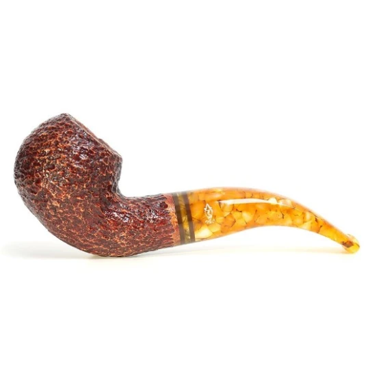 Savinelli Miele 642 Rusticata hanga gyökér pipa 9mm filterrel, borostyán sárga színű csutorával és hajlított szárral - Savinelli Miele