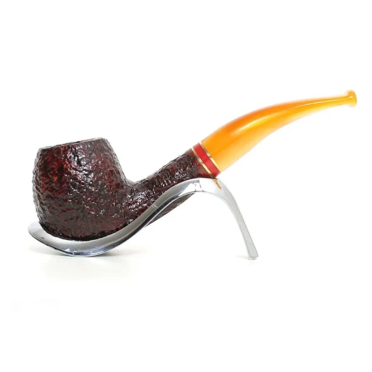 Savinelli St. Nicholas 2024 - 626 hanga gyökér pipa, 9 mm filter, borostyán sárga színű akril enyhén hajlított szár, arany-piros színű gyűrű - Savinelli St. Nicholas