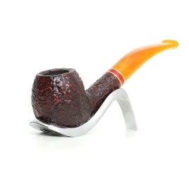 Savinelli St. Nicholas 2024 - 626 hanga gyökér pipa, 9 mm filter, borostyán sárga színű akril enyhén hajlított szár, arany-piros színű gyűrű