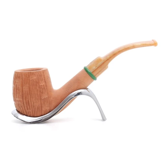 Savinelli Bamboo Rusticated 607 Billiard Bent hanga gyökér pipa 9mm filterrel - Világosbarna csutorával és hajlított szárral - Savinelli Bamboo