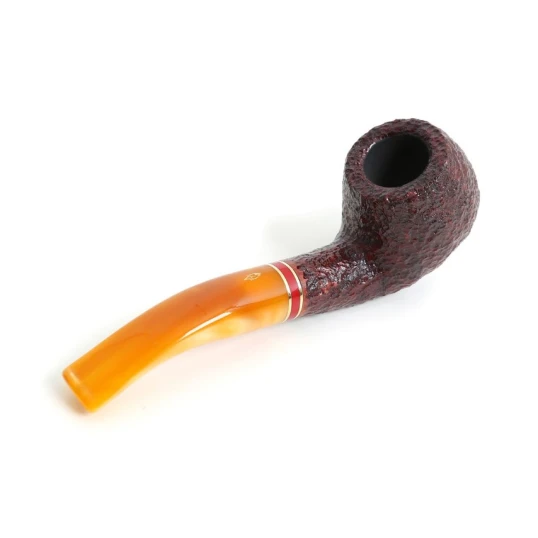 Savinelli St. Nicholas 2024 - 646 hanga gyökér pipa, 9 mm filter, borostyán sárga színű akril enyhén hajlított szár, arany-piros színű gyűrű