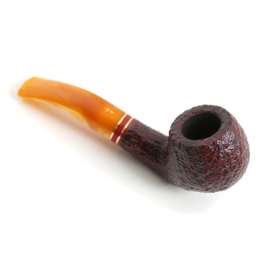 Savinelli St. Nicholas 2024 - 646 hanga gyökér pipa, 9 mm filter, borostyán sárga színű akril enyhén hajlított szár, arany-piros színű gyűrű