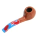 Savinelli Colombina Liscia Naturale 673 hanga gyökér pipa 9 mm filterrel, kék-piros-fehér mintázatú akril enyhén hajlított szárral