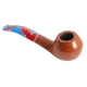 Savinelli Colombina Liscia Naturale 673 hanga gyökér pipa 9 mm filterrel, kék-piros-fehér mintázatú akril enyhén hajlított szárral