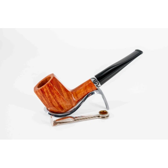 Wessex márkájú, Billiard típusú, különleges fejű, világosbarna színű bryar pipa, egyenes, fekete akril szárral - Billiard