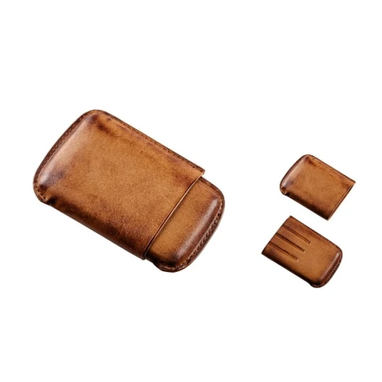 Angelo bőr cigarillotok 4 cigarillo részére - cognac barna - Bőr szivartok