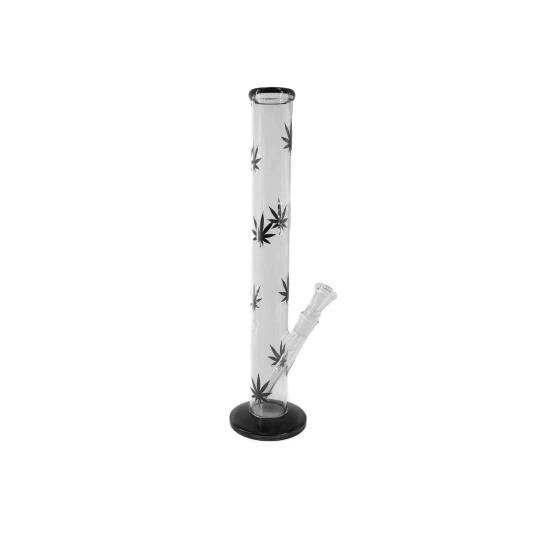 Átlátszó üveg bong fekete cannabis levél mintával – 41 cm - Bongok és kiegészítők