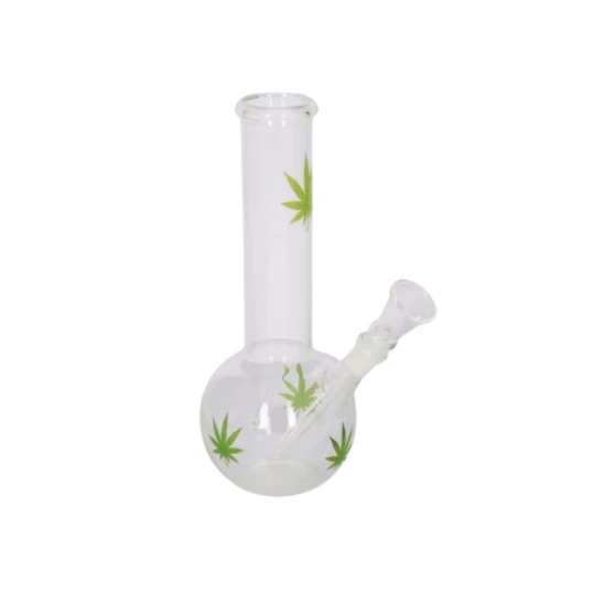 Super Heroes átlátszó üveg bong zöld levél mintával – 23 cm, 14 mm - Bongok és kiegészítők