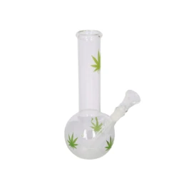 Super Heroes átlátszó üveg bong zöld levél mintával – 23 cm, 14 mm