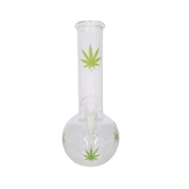 Super Heroes átlátszó üveg bong zöld levél mintával – 23 cm, 14 mm