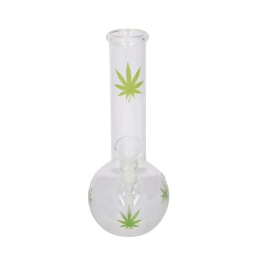 Super Heroes átlátszó üveg bong zöld levél mintával – 23 cm, 14 mm - Bongok és kiegészítők