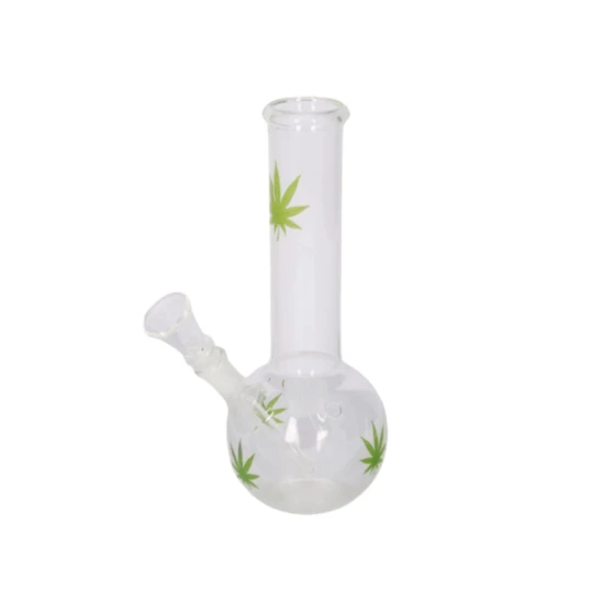 Super Heroes átlátszó üveg bong zöld levél mintával – 23 cm, 14 mm - Bongok és kiegészítők