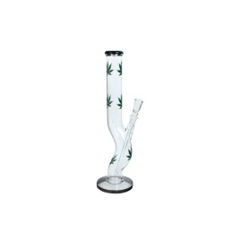 Padonio hullámosan hajított üveg bong 42 cm magas - Marihuána levél mintákkal