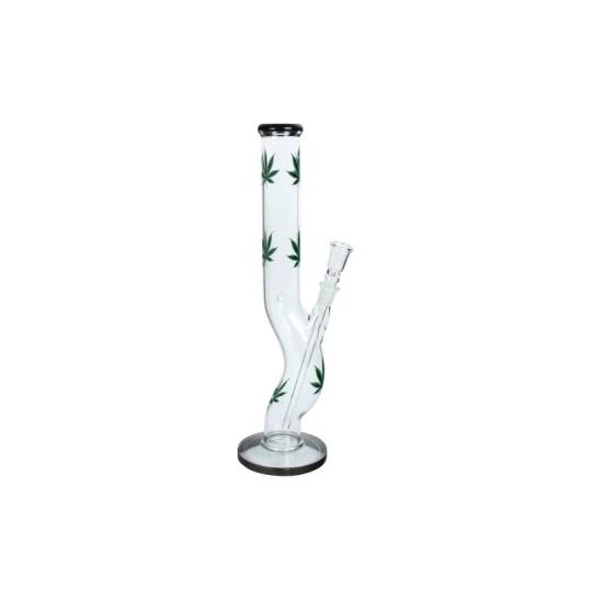 Padonio hullámosan hajított üveg bong 42 cm magas - Marihuána levél mintákkal - Nemzeti Dohányboltok és szivar szaküzletek számára