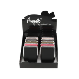 Angelo cigarettatárca kínáló doboz – 10 db, 5 különböző színben, 12 szálas