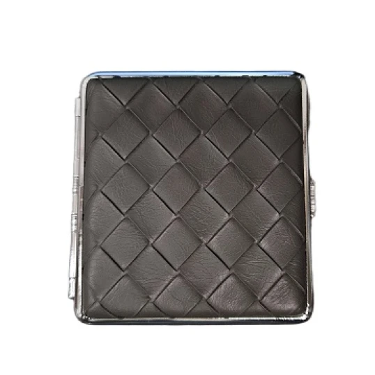 Sötétszürke fonott bőr mintázatú cigarettatárca 20 szál 8,5 cm-es cigarettához