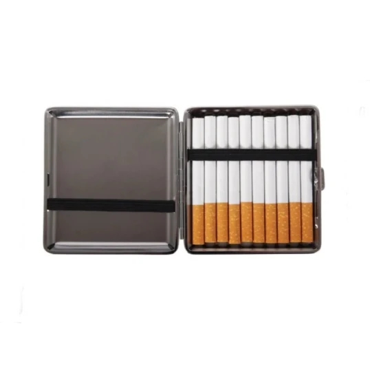Hímzett hatású virágmintás fém cigarettatárca rózsaszín műbőr borítással, 20 szál cigarettának