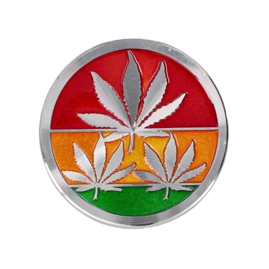 Rasta mintás 4 részes fém dohányőrlő – ezüst, 5 cm - Grinderek, dohány őrlők