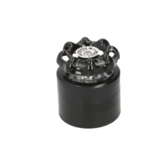 Super Heroes fekete alumínium dohányőrlő – 4 részes, forgatható hajókormány tetővel