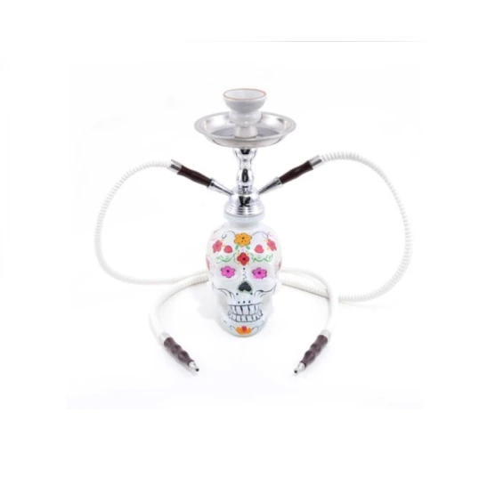 Atomic La Catrina Shisha 2 csöves vízipipa 45 cm – fehér, koponya mintás