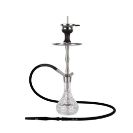 Fekete és króm színű vízipipa átlátszó víztartállyal 50 cm - 1 csöves