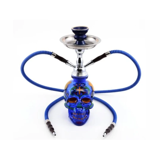 Atomic La Catrina Shisha 2 csöves vízipipa 45 cm – kék, koponya mintás - Több csöves vízipipa