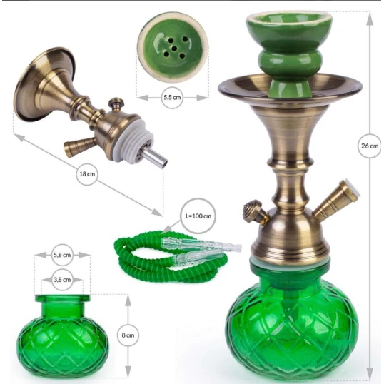Hookah zöld vízipipa 1 csöves 26 cm