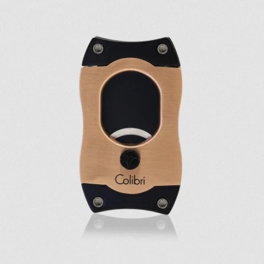 Colibri S-Cut Rose Gold, szálcsiszolt rózsaarany színű nemesacél pengéjü guillotine szivarvágó 26mm - fekete pengével - Colibri S-Cut
