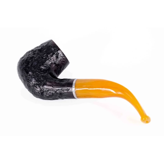 Padonio Black Rustic Yellow, fekete színű rusztikolt bruyer pipa, hajlított szárral-3