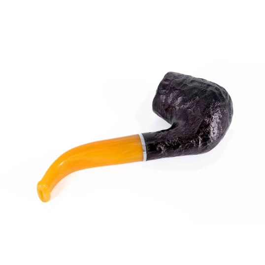 Padonio Black Rustic Yellow, fekete színű rusztikolt bruyer pipa, hajlított szárral-4