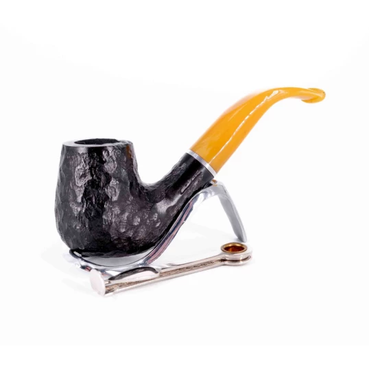 Padonio Black Rustic Yellow, fekete színű rusztikolt bruyer pipa, hajlított szárral-4