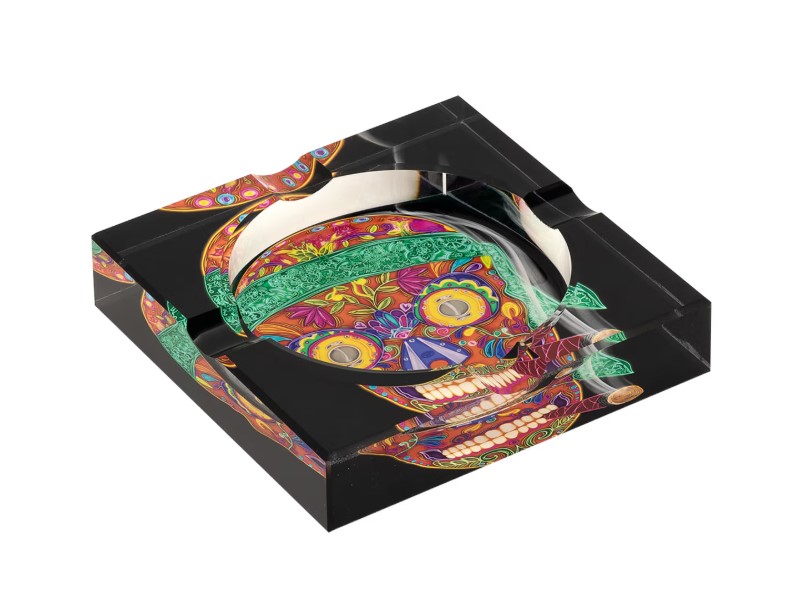 Humidor Supreme kristály szivar hamutál – 4 szivar részére, színes koponya mintával