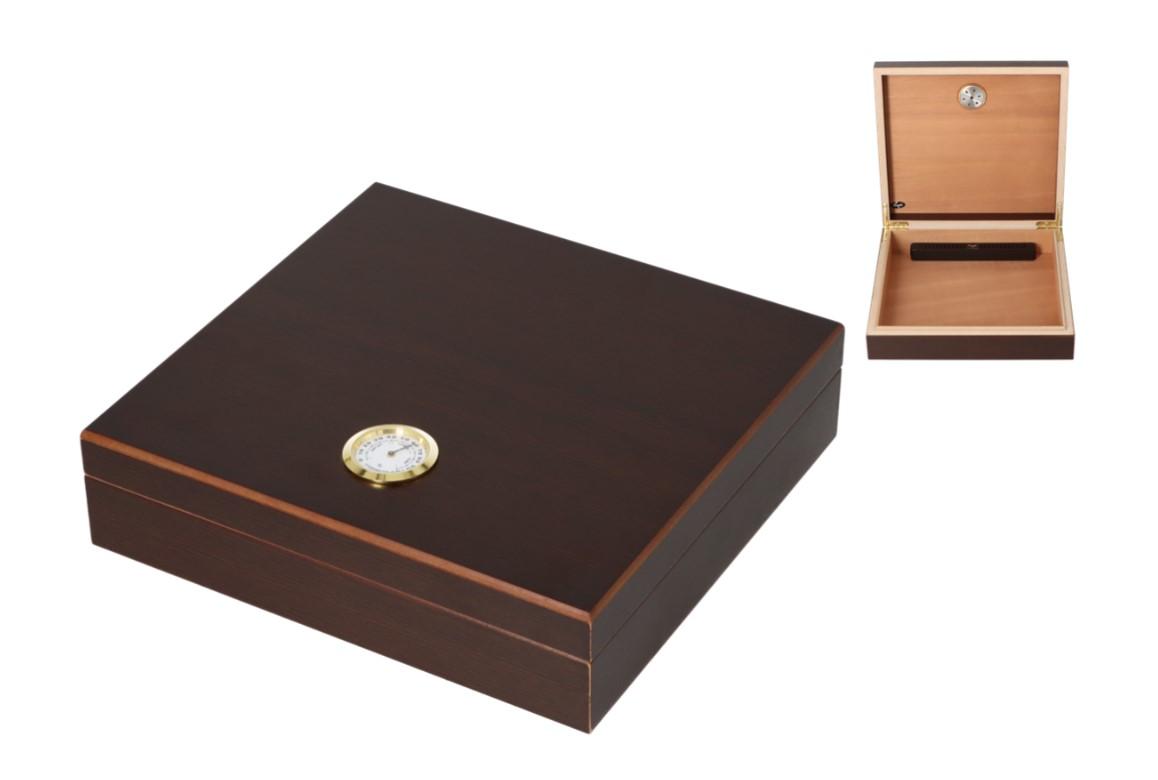 Kis méretű humidor - cédrusfa szivartartó doboz, párásítóval és külső hygrométerrel, barna