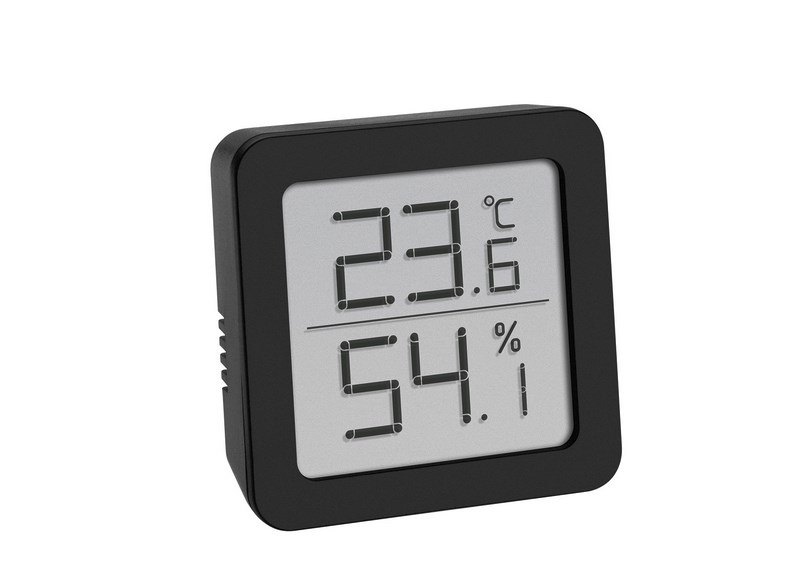 TFA digitális hőmérséklet- és páratartalom-mérő fekete színben – 6 × 6 cm
