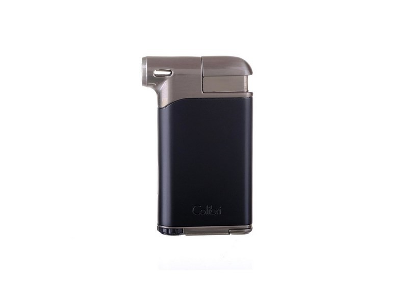 Colibri Pacific Black Gunmetal, oldalsó lánggal égő pipagyújtó kihúzható tömködővel, fekete és szürke