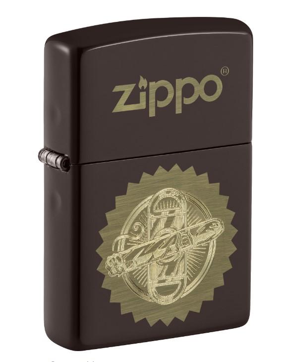 Zippo benzines vihargyújtó – barna, arany szivar és szivarvágó mintával
