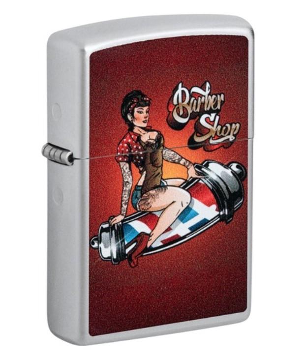 Zippo Barbershop pin-up öngyújtó – retro mintás, króm kivitel