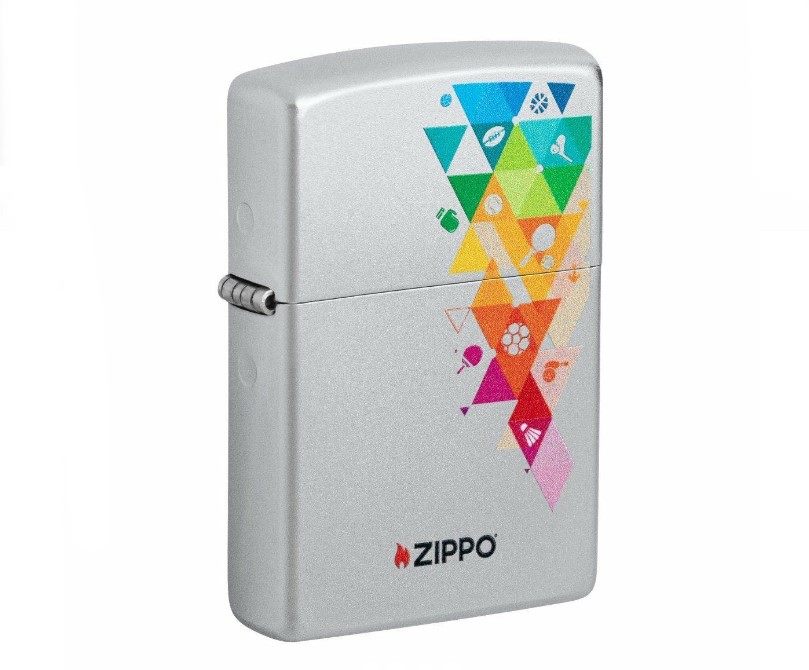 Zippo szálcsiszolt króm benzines öngyújtó – Színes geometrikus sport mintával